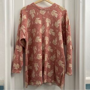 GABRIELLA T. Italian Made Pink Angel‎ Print Wool Blend Sweater Tunic Vintage, L